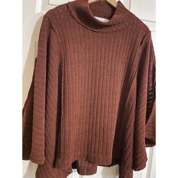 Free People Beach Brown Short Sleeve Moc Neck Poncho Style Boho Sweater Sz XS - Picture 3 of 12